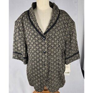 Norton McNaughton Womens Petite 14P Rayon Black & White Button-Down blouse  jack